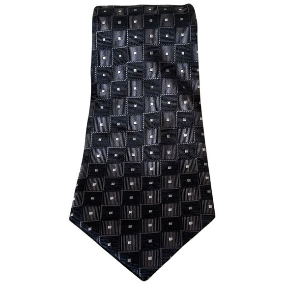 Joseph & Feiss Geometric Square Pattern Silk Tie Grey Silver - Picture 1 of 9